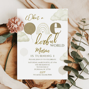 Wonderful World Neutral First Birthday Invitation