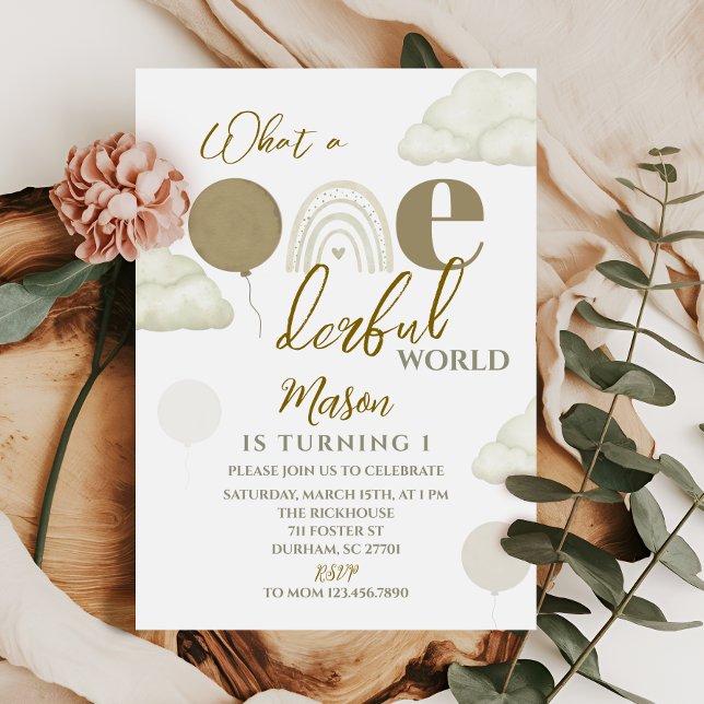 Wonderful World Neutral First Birthday Invitation (Creator Uploaded)