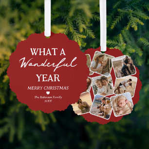 Wonderful Year Photo Collage Red Christmas Tree Decoration Card