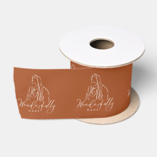 Wonderfully Made Brown White Jesus Line Art Gift Satin Ribbon