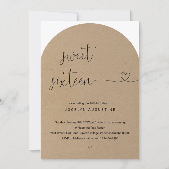 Wonderfully Simple Sweet Sixteen Birthday Party Invitation (Front)