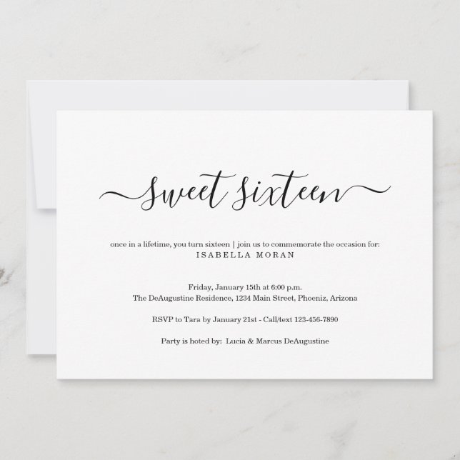 Wonderfully Simple Sweet Sixteen Birthday Party Invitation (Front)