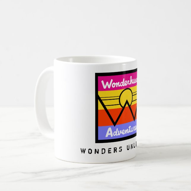 Wonderhussy Adventures Sunset Mountain Logo Coffee Mug (Front Left)