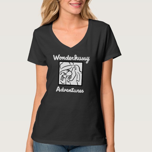 Wonderhussy Adventures White Portrait V-Neck T-Shirt (Front)