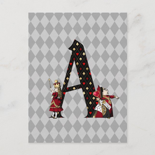 Wonderland Alice & Queen of Hearts Letter A  Postcard (Front)