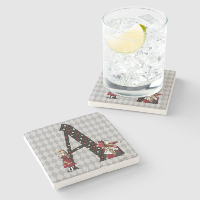 Wonderland Alice & Queen of Hearts Letter A   Stone Coaster (Side)