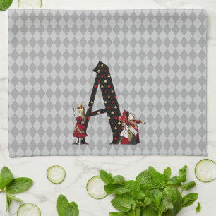 Wonderland Alice & Queen of Hearts Letter A  Tea Towel
