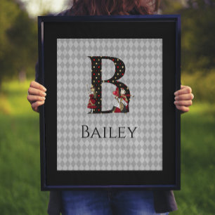 Wonderland Alice & Queen of Hearts Letter B  Poster