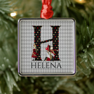 Wonderland Alice & Queen of Hearts Letter H   Metal Tree Decoration