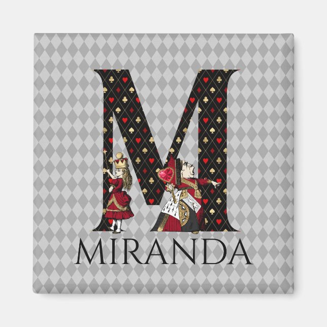 Wonderland Alice & Queen of Hearts Letter M  Magnet (Front)