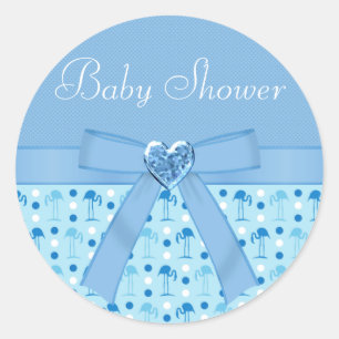 Wonderland Blue Flamingo Baby Shower Stickers