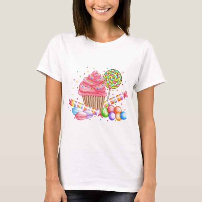 Wonderland Cupcake Candy Lollipop Sweet Tarts T-Shirt (Front)