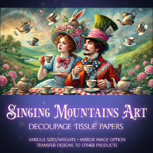Wonderland Fantasy Tea Mad Hatter Alice Decoupage Tissue Paper