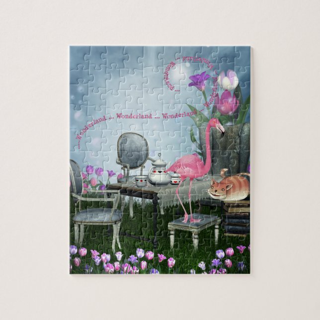 Wonderland Flamingo Cheshire Cat Tea Party Puzzle (Vertical)