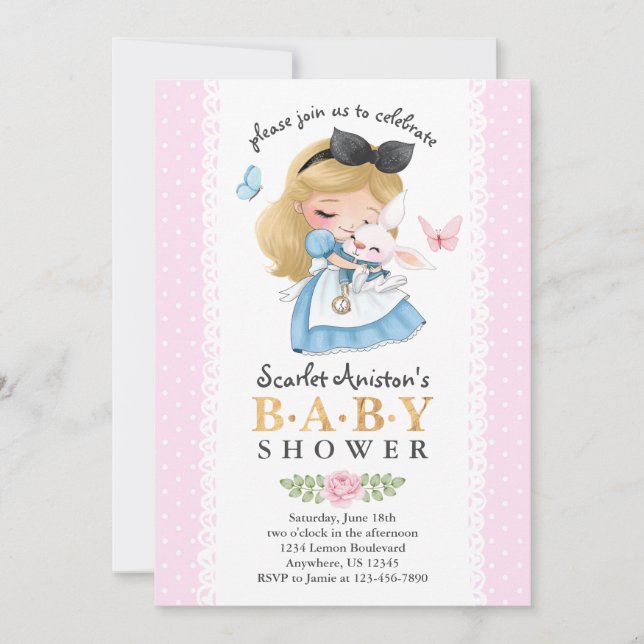 Wonderland Girl Baby Shower Invitation (Front)