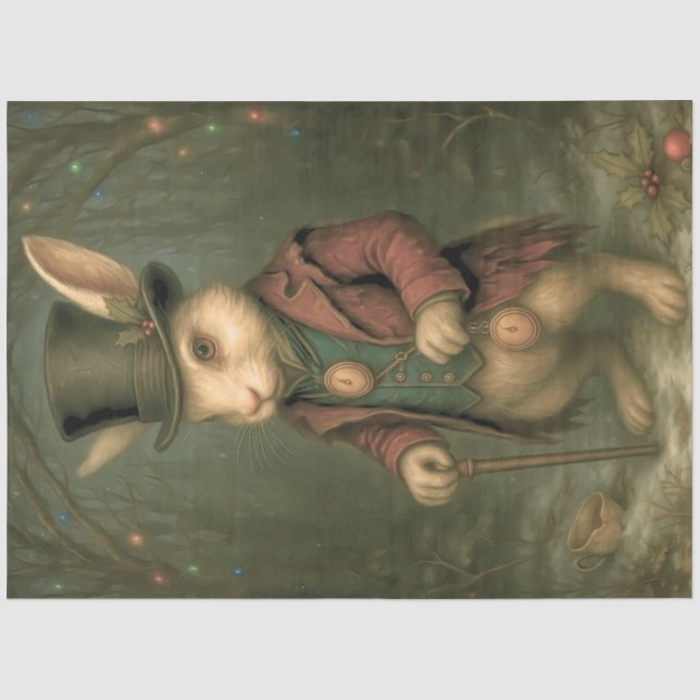 Wonderland-Inspired Victorian Rabbit Decoupage Tissue Paper (Front)