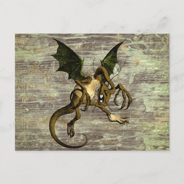 Wonderland Jabberwocky on Distressed Wood Postcard (Front)