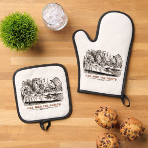 Wonderland Mad Tea Party Alice Rabbit Mad Hatter Oven Mitt & Pot Holder Set
