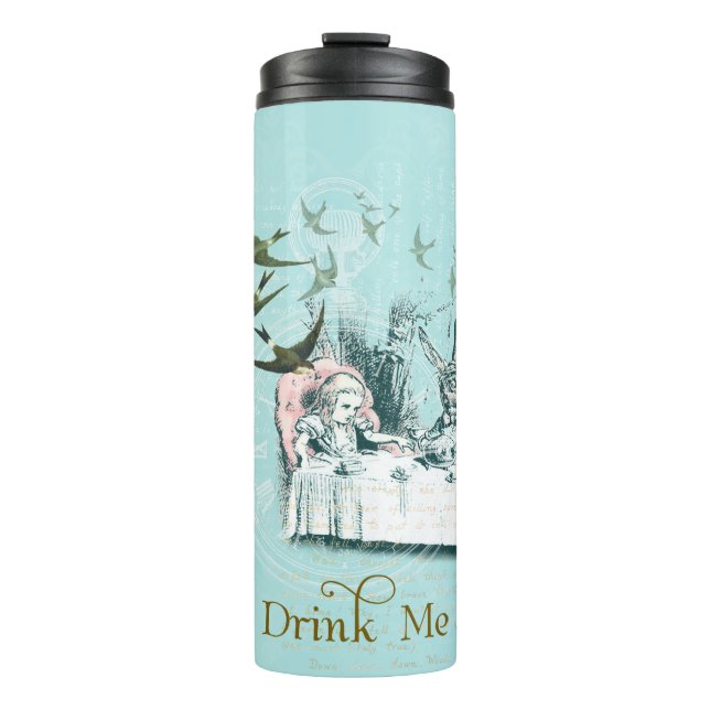 Wonderland Mad Tea Party Aqua Pink Thermal Tumbler (Front)