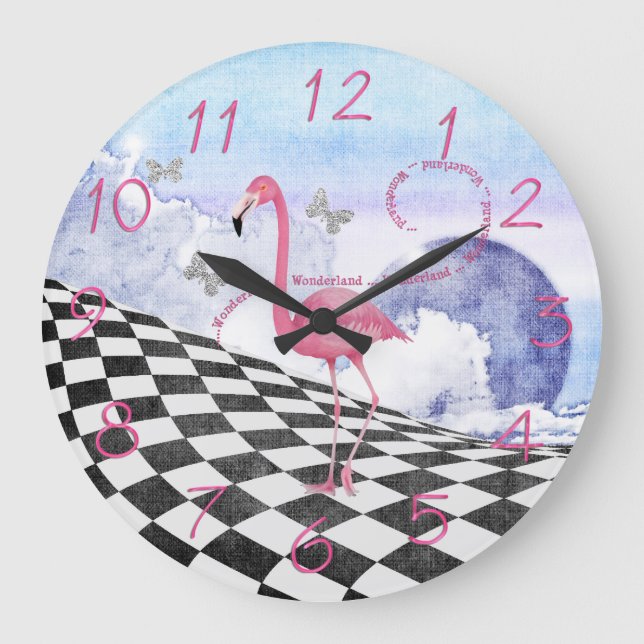 Wonderland Pink Flamingo Fantasy Clock (Front)