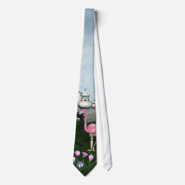 Wonderland Pink Flamingo Tea Party Tie (Front)