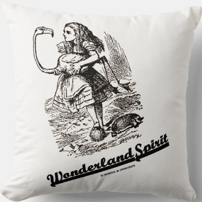 Wonderland Spirit Alice And Her Flamingo Humour Cushion (Throw pillow for anyone with Wonderland Spirit featuring Alice & her Flamingo)