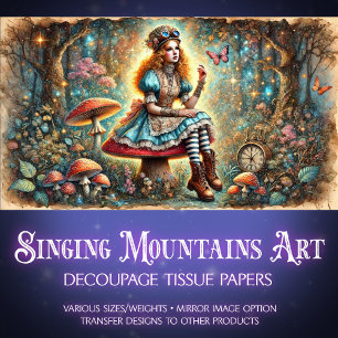 Wonderland Steampunk Alice Fantasy Art Decoupage Tissue Paper