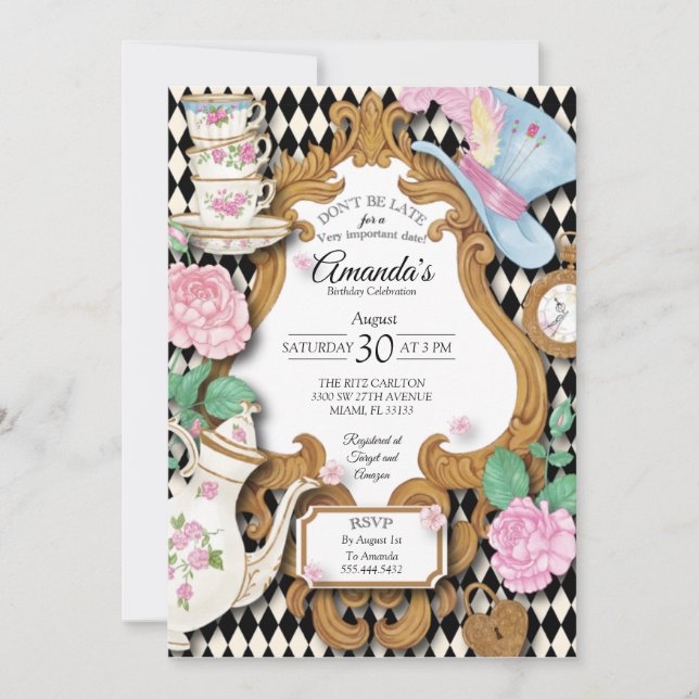 Wonderland Tea Party Birthday Invitation (Front)