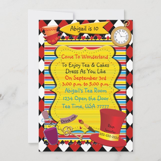 Wonderland Tea Party Birthday Invitation (Front)