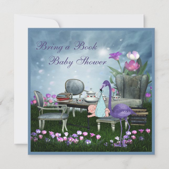 Wonderland Tea Party Bring A Book Baby Shower Invitation (Front)