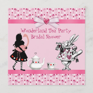 Wonderland Tea Party Pink Flamingos Bridal Shower Invitation