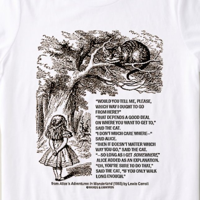 Wonderland Which Way I Ought To Go Quote Tri-Blend Shirt (Wonderland humor tee featuring infamous conversation between Alice & Cheshire Cat)