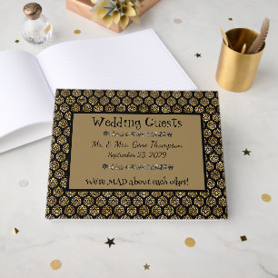 Wonderland Whimsy Black, Gold Wedding Guestbook