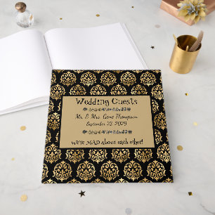 Wonderland Whimsy Black, Gold Wedding Guestbook