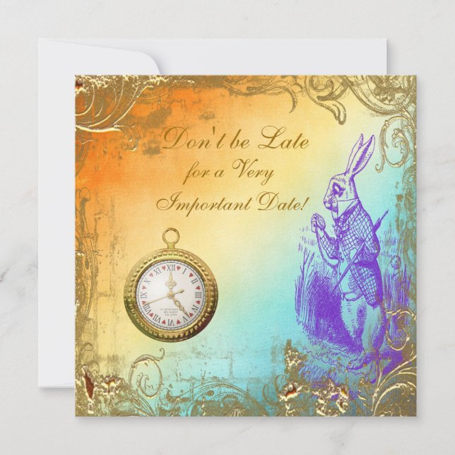 Wonderland White Rabbit Bridal Shower Tea Party Invitation (Front)