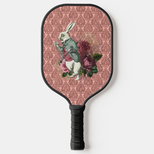 Wonderland White Rabbit Floral   Pickleball Paddle (Front)