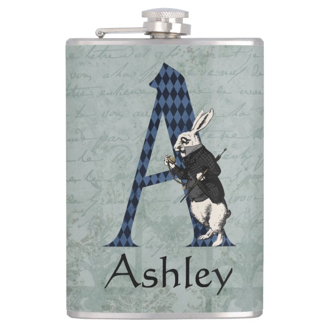 Wonderland White Rabbit Letter A    Hip Flask (Front)