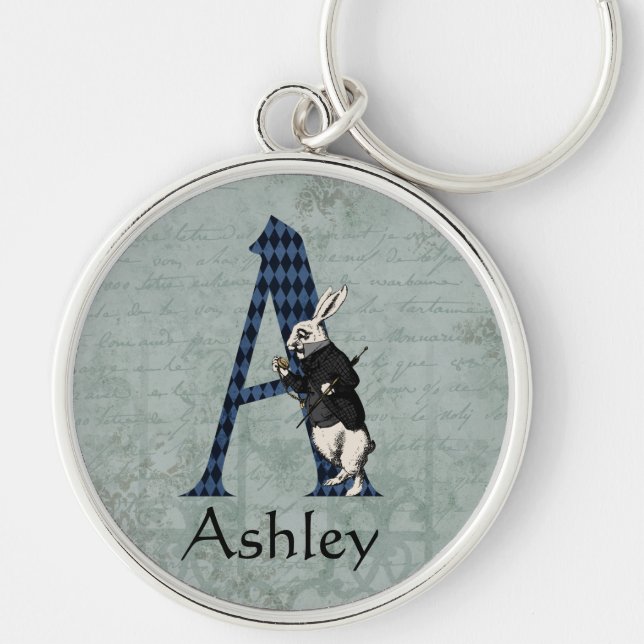 Wonderland White Rabbit Letter A  Key Ring (Front)