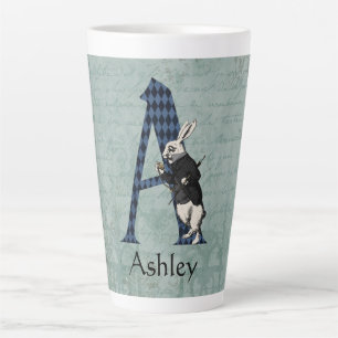 Wonderland White Rabbit Letter A  Latte Mug