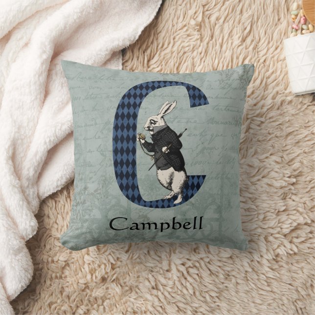 Wonderland White Rabbit Letter C   Cushion (Blanket)