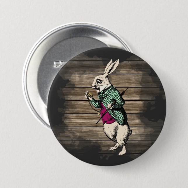 Wonderland White Rabbit Mint 7.5 Cm Round Badge (Front & Back)