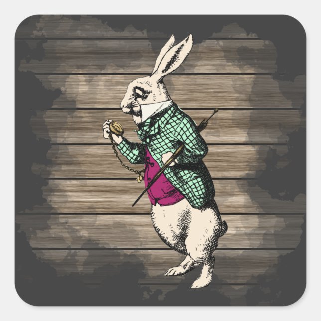 Wonderland White Rabbit Mint Square Sticker (Front)