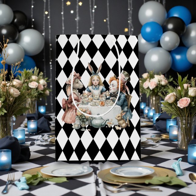 Wonderland with Black White Diamonds Birthday Medium Gift Bag (Creator Uploaded)