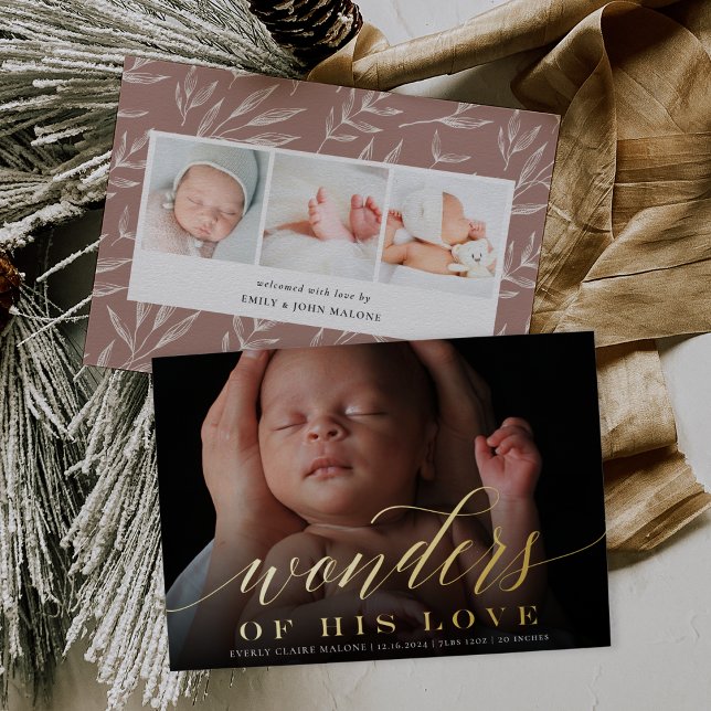 Wonders | Holiday Photo Foil Birth Announcement (Creator Uploaded)