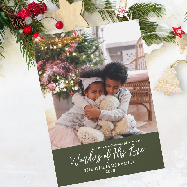 Wonders of His Love Custom Photo Christmas  Holiday Card (A traditional yet modern greeting that celebrates the spirit of the season.)