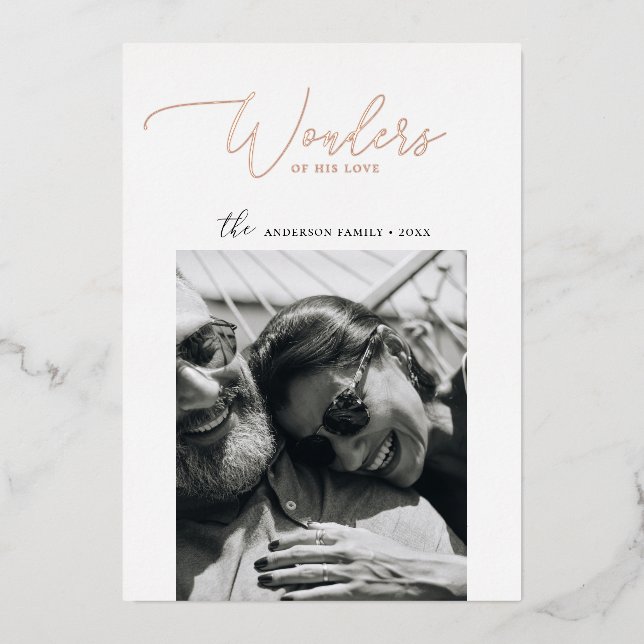 Wonders of His Love | Elegant Gold Christmas Photo (Front)