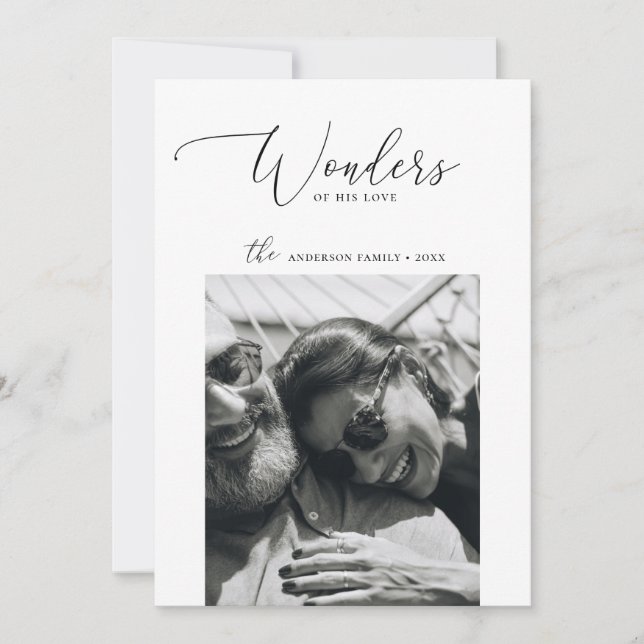 Wonders of His Love | Minimalist Christmas Photo Holiday Card (Front)