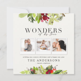 Wonders of his love multi photo plaid and foliage holiday card