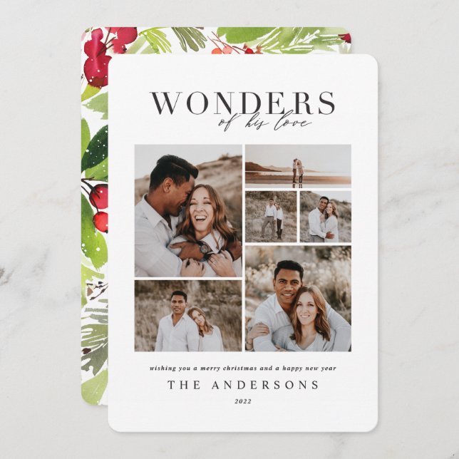 Wonders of his love multi photo plaid backer thank you card (Front/Back)