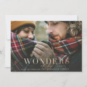 Wonders of his love plaid photo gold holiday card
